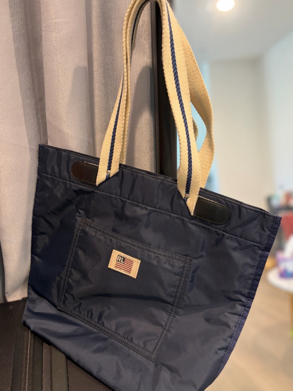 Vintage* Polo by Ralph Lauren Navy Quilted Tote with Cream Contrast Straps